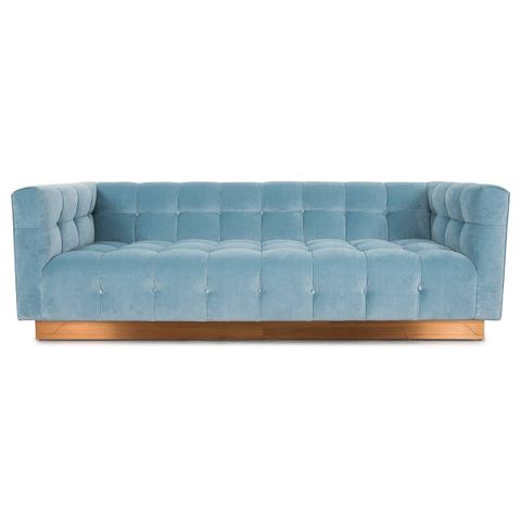 Modern Style Delano Sofa Tufted In Capri Blue Velvet W/ Copper Toekick ... for Beyond Aesthetics Understanding the Craftsmanship of Elegant Blue Velvet Sofas