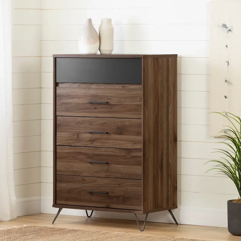 Modern Walnut And Charcoal Chest Of Drawers - South Shore | Rc Willey with regard to Understanding the South Shore Tao 5 Drawer Chest in Natural Walnut