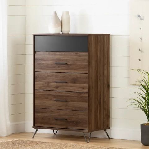 Modern Walnut And Charcoal Chest Of Drawers - South Shore | Rc Willey with regard to Understanding the South Shore Tao 5 Drawer Chest in Natural Walnut