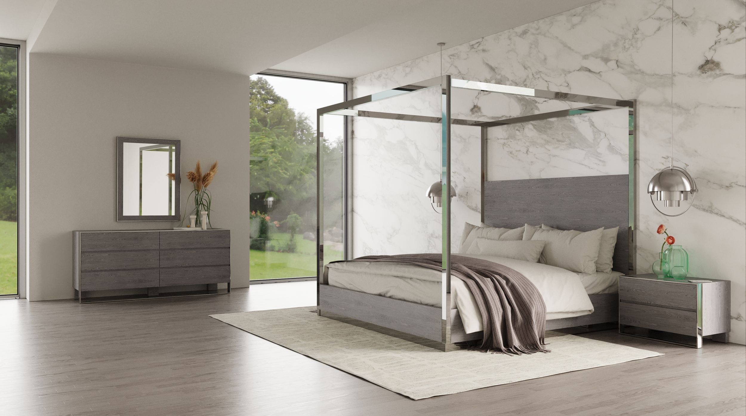 Modrest Arlene Modern Grey Elm &amp; Stainless Steel Bedroom Set | Canopy ... throughout Modrest Arlene Modern Grey Elm Dresser