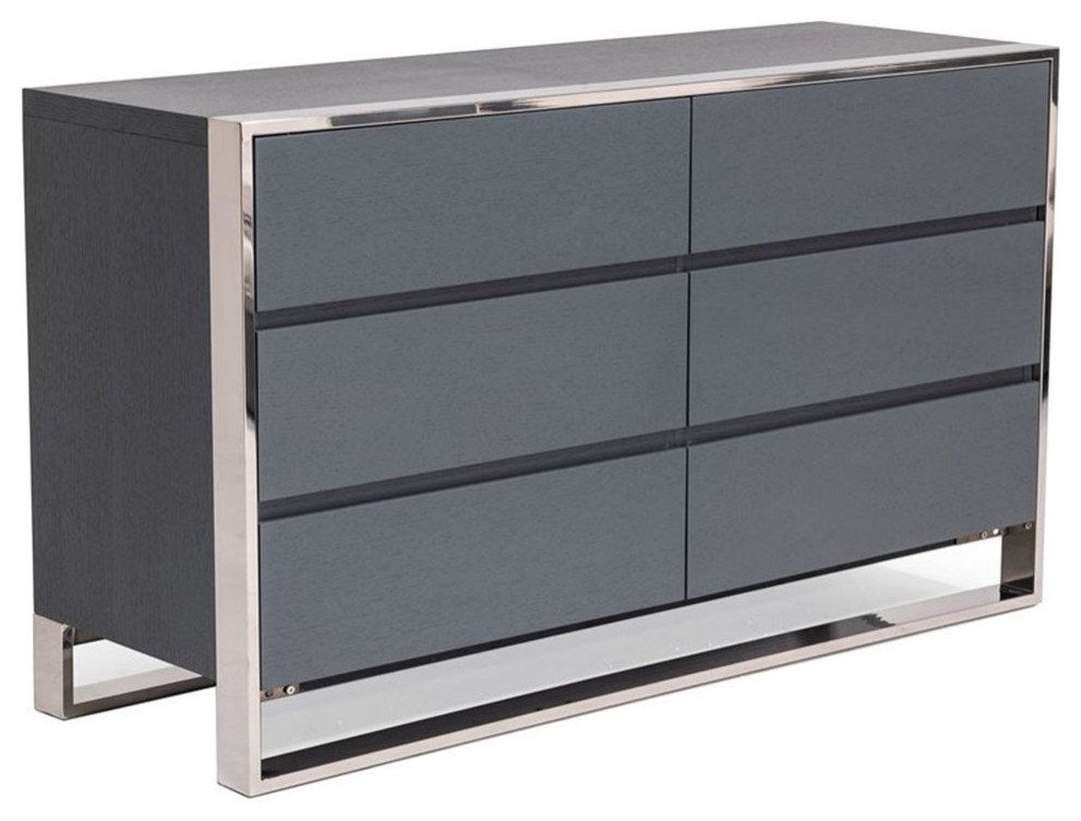 Modrest Jolene 6-Drawer Self Closing Modern Stainless Steel Dresser In ... in Modrest Jolene Modern Grey Dresser