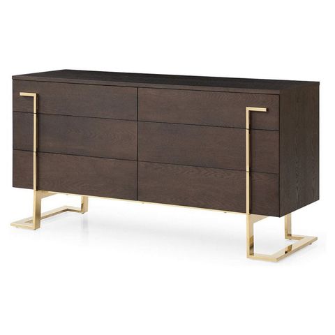 Modrest Moontide 6-Drawer Modern Wood Veneer Dresser In Brown/Champagne ... for Maximizing Storage and Style with Modrest Moontide Modern Dresser Solutions