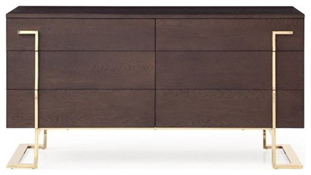 Modrest Moontide 6-Drawer Modern Wood Veneer Dresser In Brown/Champagne ... throughout Maximizing Storage and Style with Modrest Moontide Modern Dresser Solutions