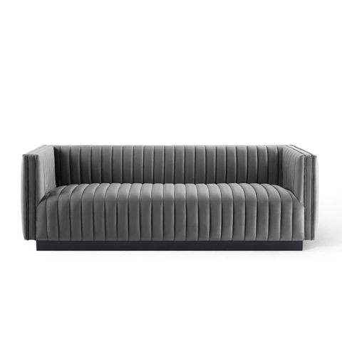 Modway Conjure Channel Tufted Velvet Sofa With Gray Finish Eei-3885-Gry ... pertaining to The Modway Marchesa Sofa A Luxurious Yet Practical Choice for Modern Homes