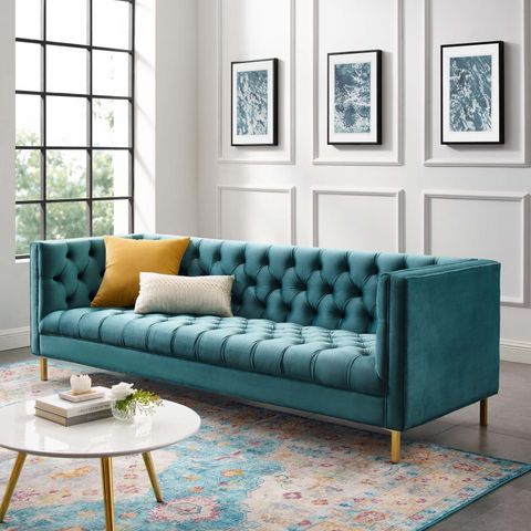 Modway Delight Tufted Button Performance Velvet Sofa - Eei-3455 ... in A Closer Look at the Modway Contessa Modern Sofa in Striking Teal