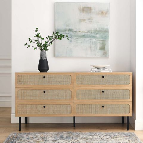 Modway Furniture Chaucer 6-Drawer Oak Dresser With Oval Rattan Fronts ... pertaining to Beyond the Bedroom Discovering Chaucer Oak Dresser's Potential