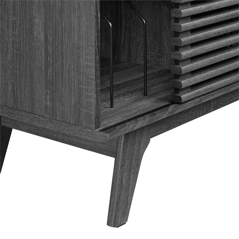Modway Render Wood &amp; Vinyl Record Display Stand With Sliding Door In ... in Understanding the Kurtis 67 inch TV and Vinyl Record Stand in Charcoal Finish