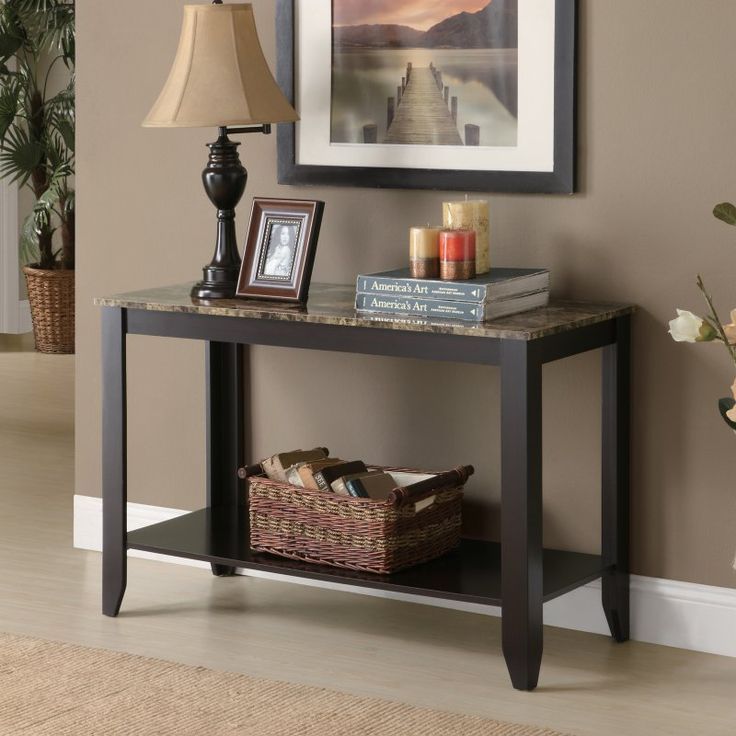 Monarch Specialties Cappuccino Faux Marble Top Console Table | Table D ... inside Exploring the Popular Town Square Console Table with Shelf in Espresso Finish