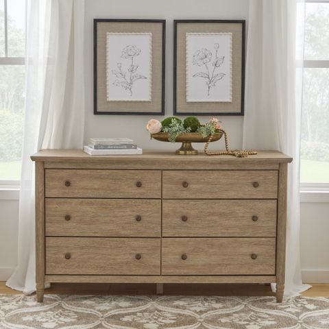 My Texas House Monroe 6-Drawer Dresser, Brushed Oak Finish - Walmart.com for Duarte Dresser, Ash Brown