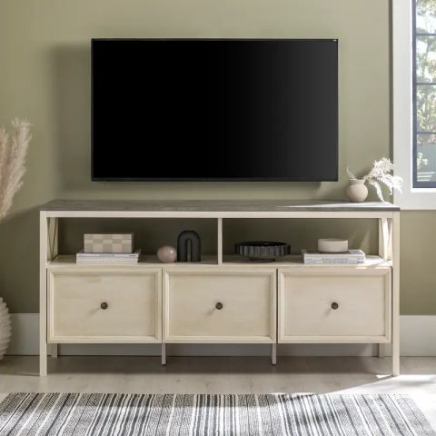 Natalee 60" Distressed White & Gray 3-Drawer Tv Stand | Rc Willey intended for Design considerations for modern living room storage solutions