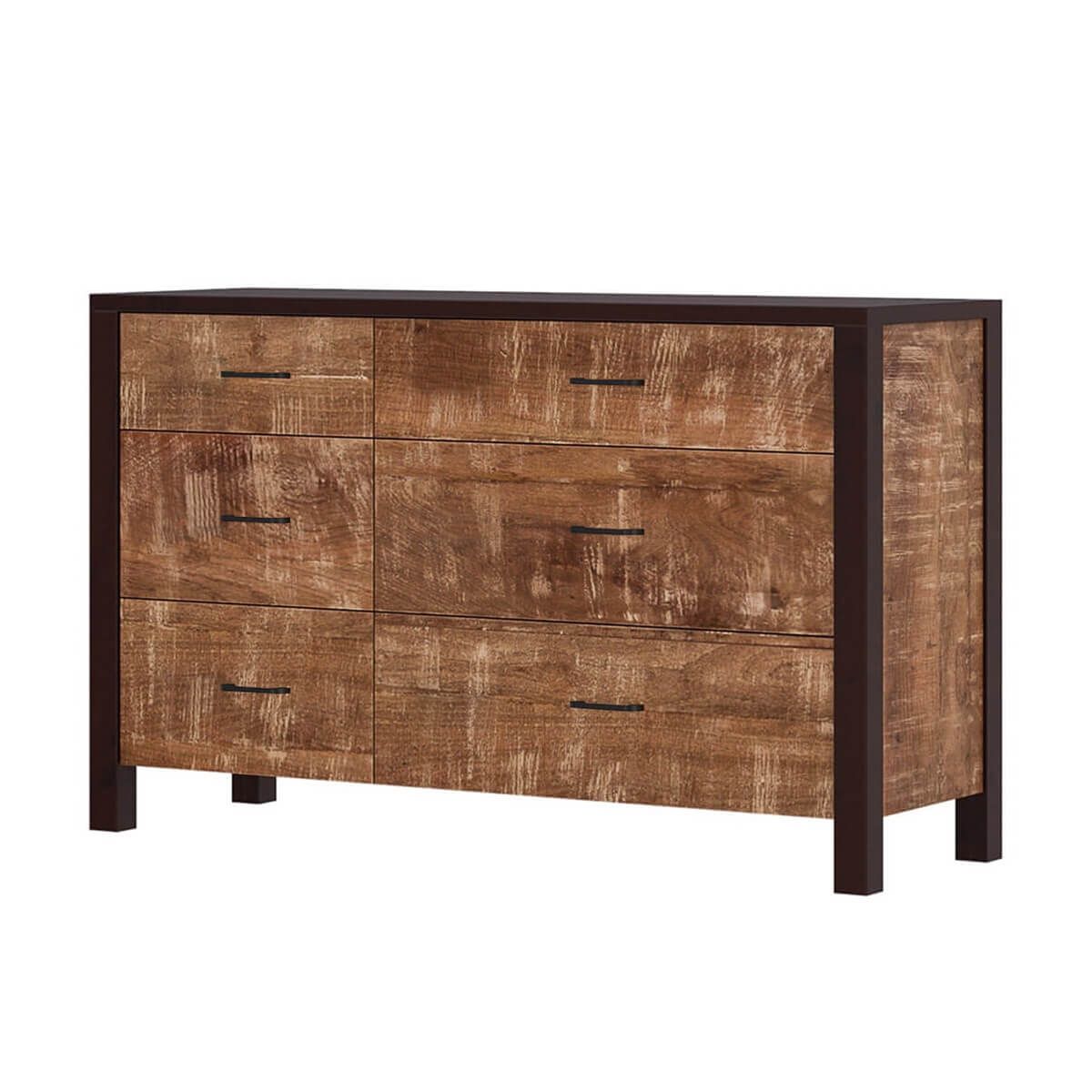 New Orleans Rustic Solid Mango Wood 6 Drawer Double Dresser intended for Spectrum 6-Drawer Solid Mango Wood Dresser, Smoke Gray, Gun Metal Finished Legs