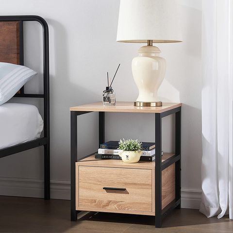 Nightstand Set Of 2, Modern Nightstand, Wood Nightstand, Nightstands ... in Set Of 2 Modern Nightstands With Metal Frame, Drawer, And Open Shelf