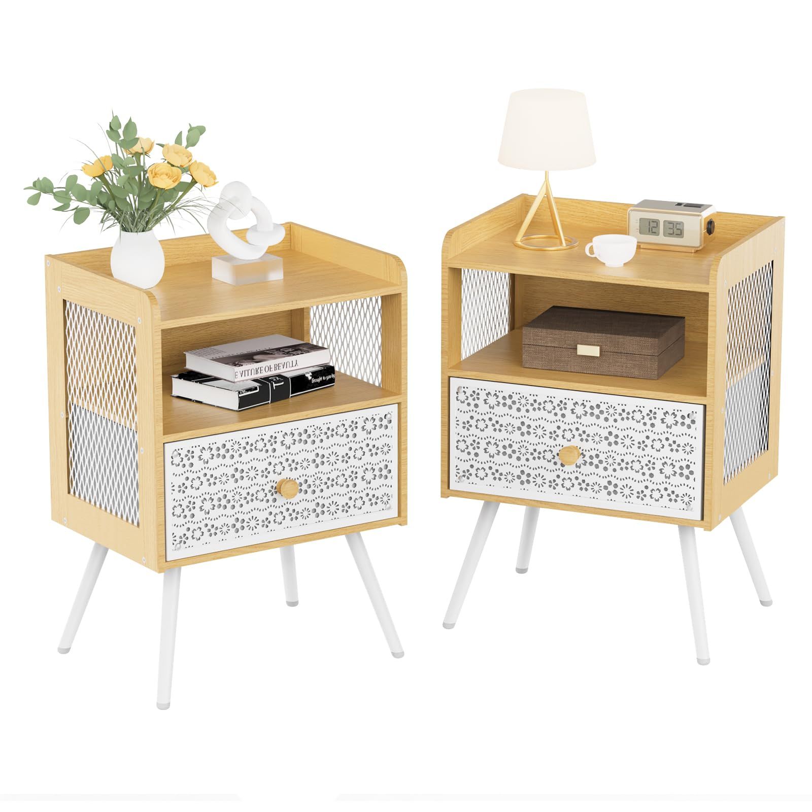 Nightstands Set Of 2, End Table With Open Shelf, 2-Tier Night Stand ... with Maximizing Small Spaces: Creative Uses for Nightstands with Multiple Storage Options