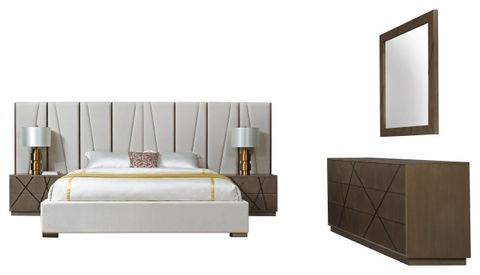 Nixa Modern Beige Velvet, Brushed Bronze, Birch Bedroom Set, Queen ... throughout Nixa Modern Wide Birch, Brushed Bronze Dresser