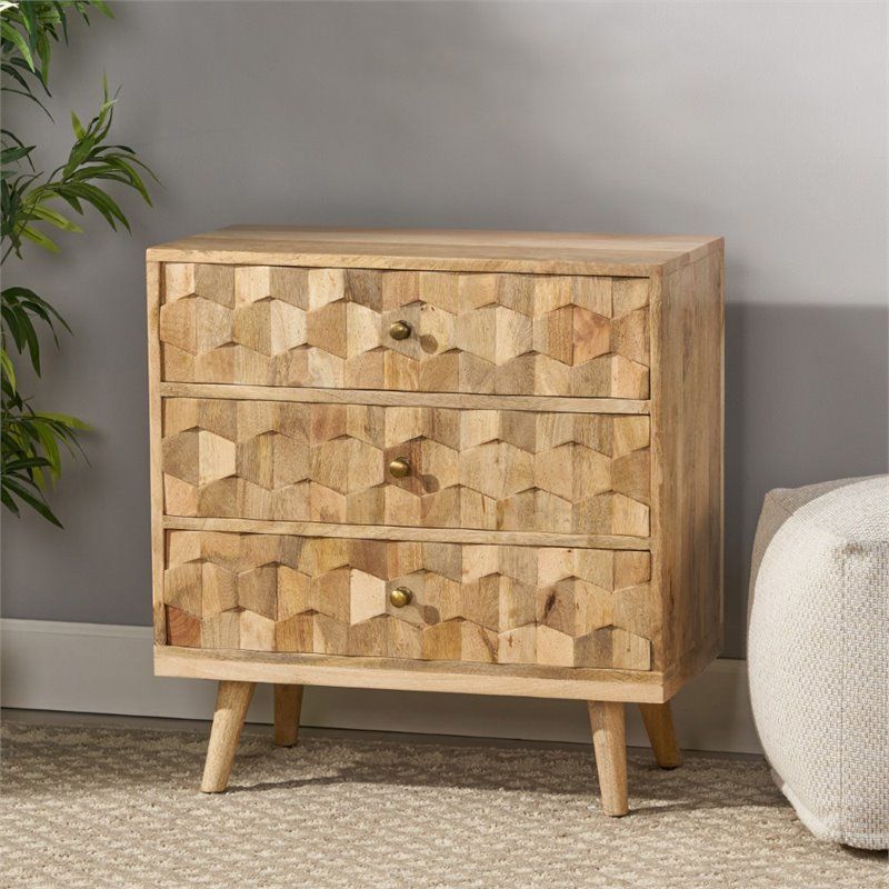 Noble House Latona Mid-Century Modern Mango Wood 3 Drawer Chest In ... with Whitaker 2-Door Mango Wood Chest, Natural