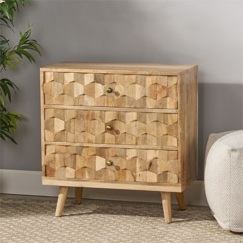 Noble House Latona Mid-Century Modern Mango Wood 3 Drawer Chest In ... with Whitaker 2-Door Mango Wood Chest, Natural