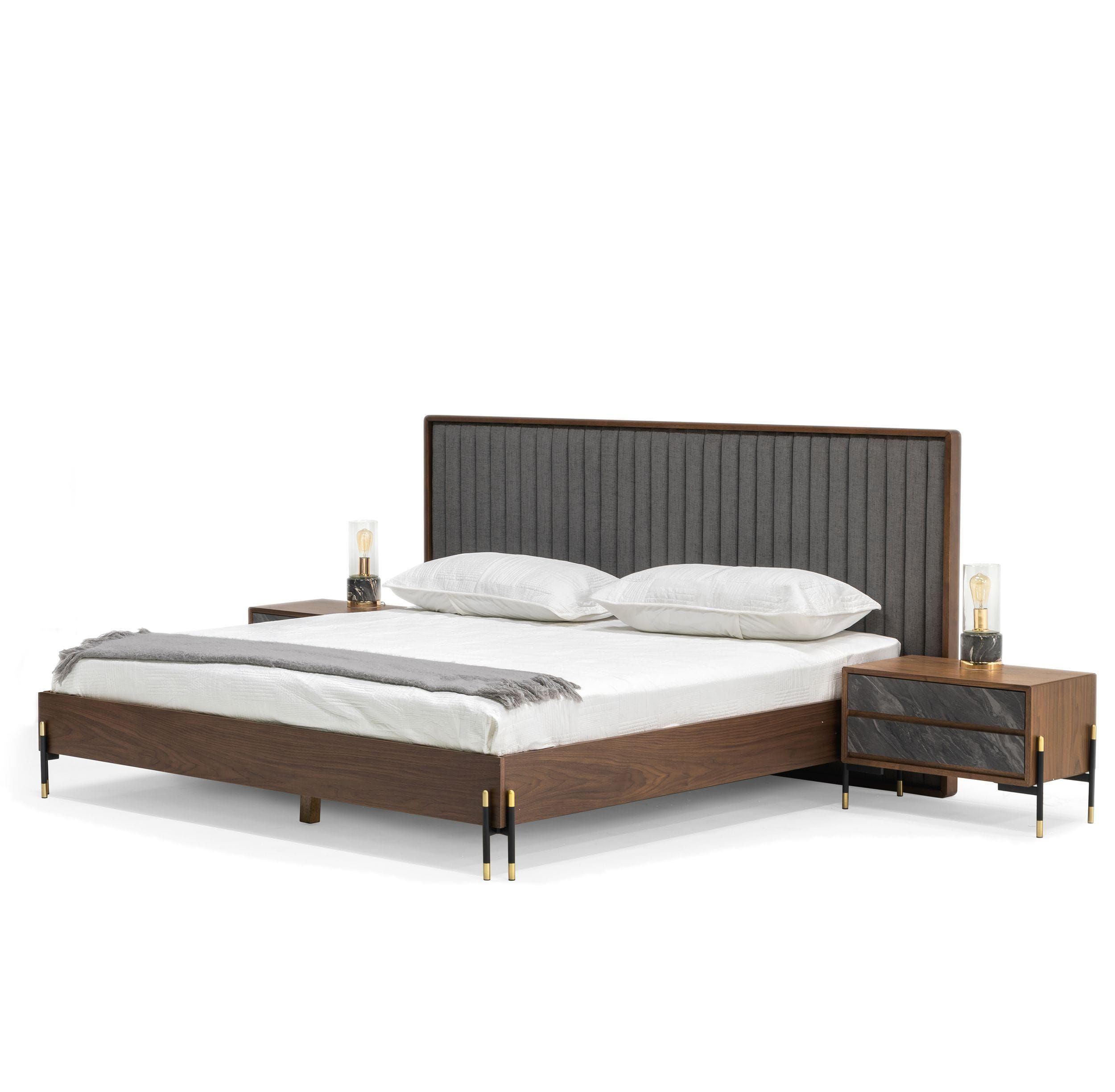 Nova Domus Metcalf - Mid-Century Walnut &amp; Grey Bed W/ Two Nightstands ... regarding Nova Domus Metcalf Mid-Century Walnut And Gray Dresser