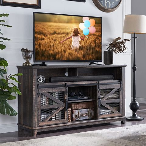 Okd Farmhouse Wood Tv Stand With Sliding Barn Door For 65+ Inch Tv ... regarding The Craftsmanship Behind the Furniture of America Krella 62-Inch TV Stand