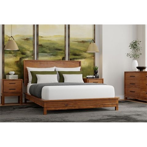 Origins By Alpine Nova Queen Platform Bed In Honey Maple (Brown), Queen ... throughout Origins By Alpine Nova Tv Console In Honey Maple (Brown)