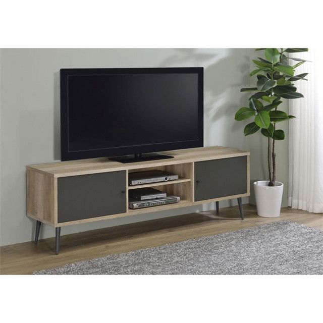 Pemberly Row 2-Door Engineered Wood Tv Stand With Storage Shelf Pine ... with regard to Burke 2-Door Engineered Wood 71&quot; Tv Stand Grey Driftwood