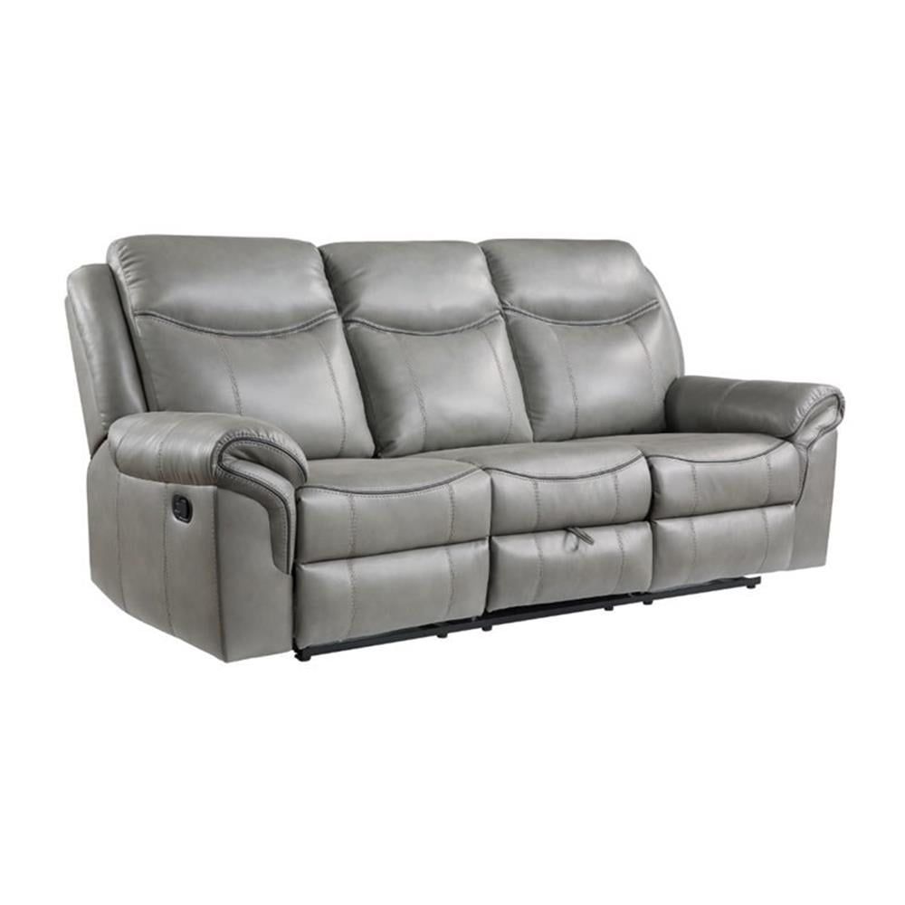 Pemberly Row 20&quot; Traditional Faux Leather Double Reclining Sofa In Gray ... throughout Pemberly Row 20.5&quot; Traditional Microfiber Double Glider Reclining Sofa In Brown
