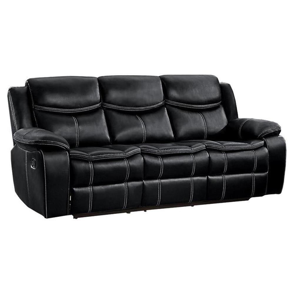 Pemberly Row Faux Leather Gel Double Glider Reclining Sofa In Black ... in Pemberly Row 20.5&quot; Traditional Microfiber Double Glider Reclining Sofa In Brown
