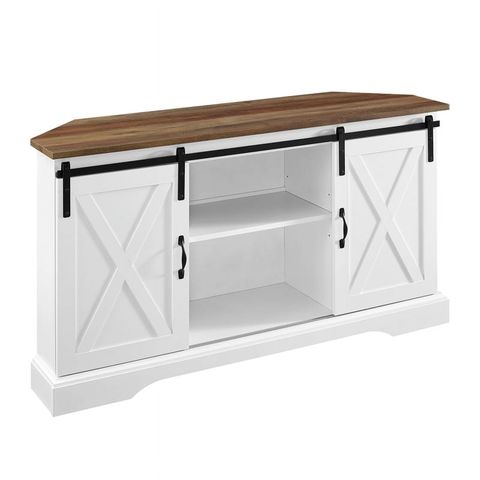 Pemberly Row Rustic Wood Corner Tv Stand For Tvs Up To 52" In Oak/Solid ... intended for Optimizing Your Living Room with the Pemberly Row White Oak Corner TV Stand