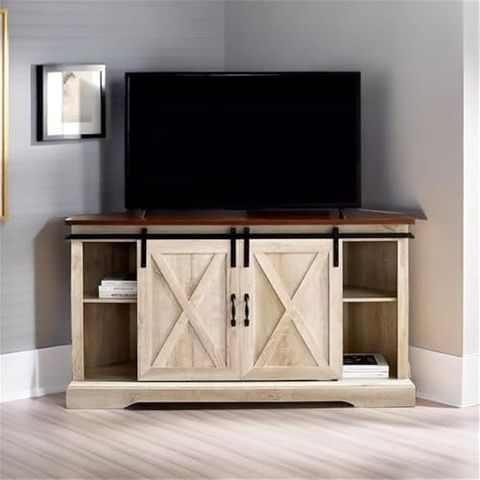 Pemberly Row Traditional Wood Corner Tv Stand For Tvs Up To 52" With ... inside Optimizing Your Living Room with the Pemberly Row White Oak Corner TV Stand