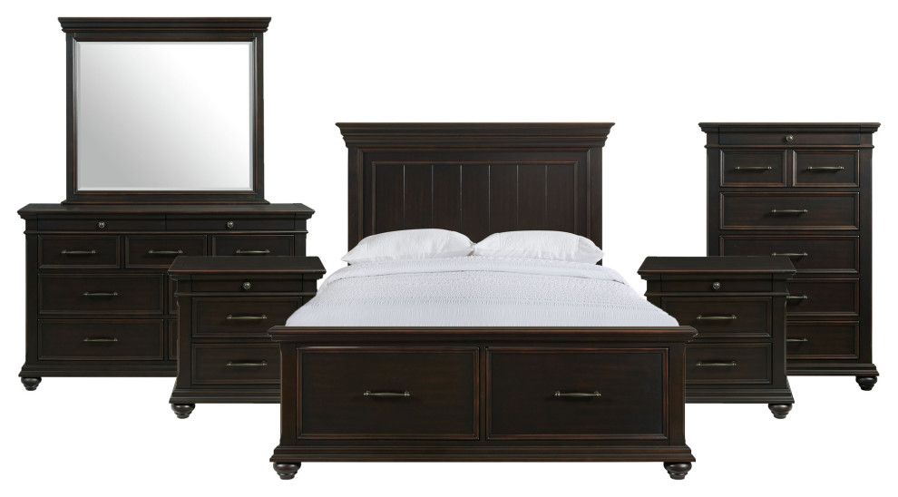 Picket House Brooks Queen Platform Storage 6 Piece Bedroom Set, Black ... inside How vintage chest designs influence contemporary bedroom aesthetics