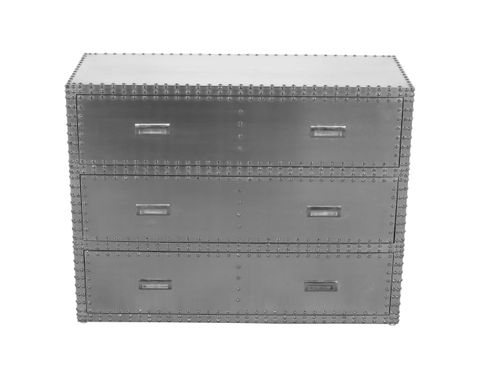 Pilot 3-Drawer Chest With Silver Aluminum Cladding And Decorative Nails ... in Pilot 4 Drawer Chest With Silver Aluminum Cladding And Leather Accents