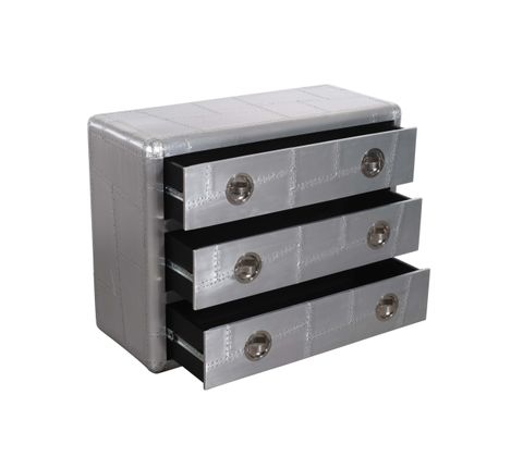 Pilot 3-Drawer Chest With Silver Aluminum Cladding And Exposed Steel ... with regard to Pilot 4 Drawer Chest With Silver Aluminum Cladding And Leather Accents