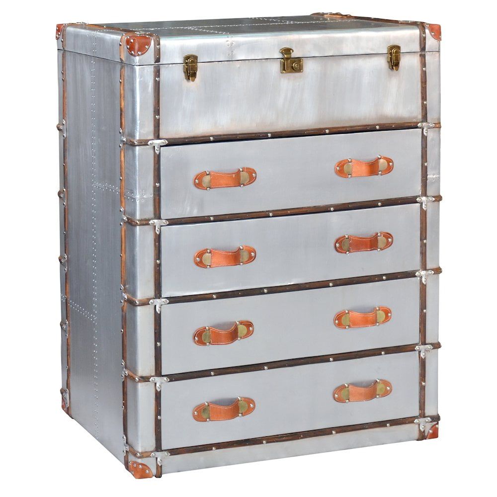 Pilot 4-Drawer Chest Lift Top &amp; Leather Accents Solid Wood W/ Aluminum ... inside Understanding the craftsmanship behind modern furniture design
