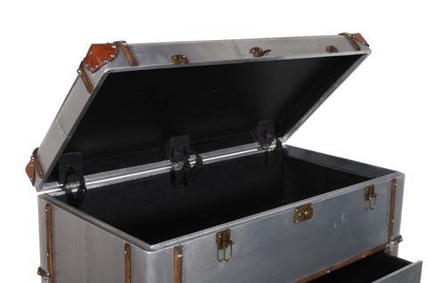 Pilot 4 Drawer Chest With Silver Aluminum Cladding And Leather Accents ... in Pilot 4 Drawer Chest With Silver Aluminum Cladding And Leather Accents