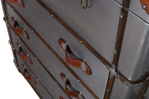 Pilot 4 Drawer Chest With Silver Aluminum Cladding And Leather Accents ... throughout Pilot 4 Drawer Chest With Silver Aluminum Cladding And Leather Accents