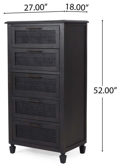 Pollards Rustic Acacia Wood And Cane 5 Drawer Dresser, Dark Gray ... inside Styling Tips for Your Pollards Rustic Acacia Wood and Cane 3 Drawer Dresser