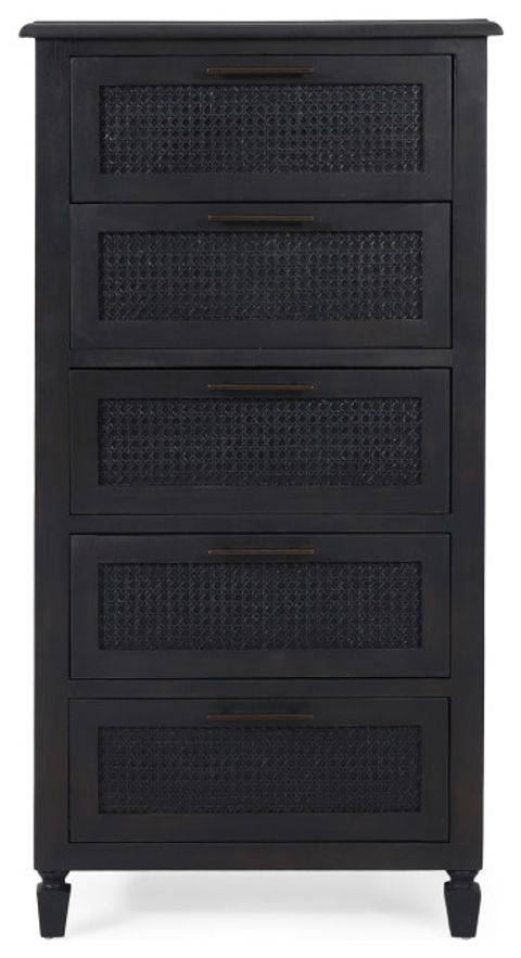 Pollards Rustic Acacia Wood And Cane 5 Drawer Dresser, Dark Gray ... regarding Styling Tips for Your Pollards Rustic Acacia Wood and Cane 3 Drawer Dresser