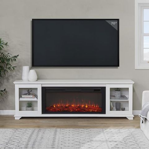 Real Flame Benjamin 81 In. Freestanding Wood Electric Fireplace Tv ... with regard to Creating Cohesion with Entertainment Centers in Modern Interiors