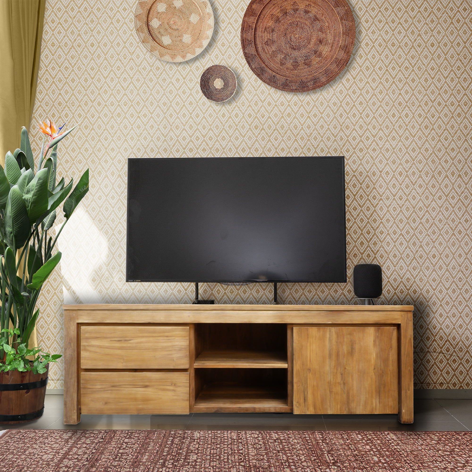 Building sustainable living spaces with recycled teak wood media furniture