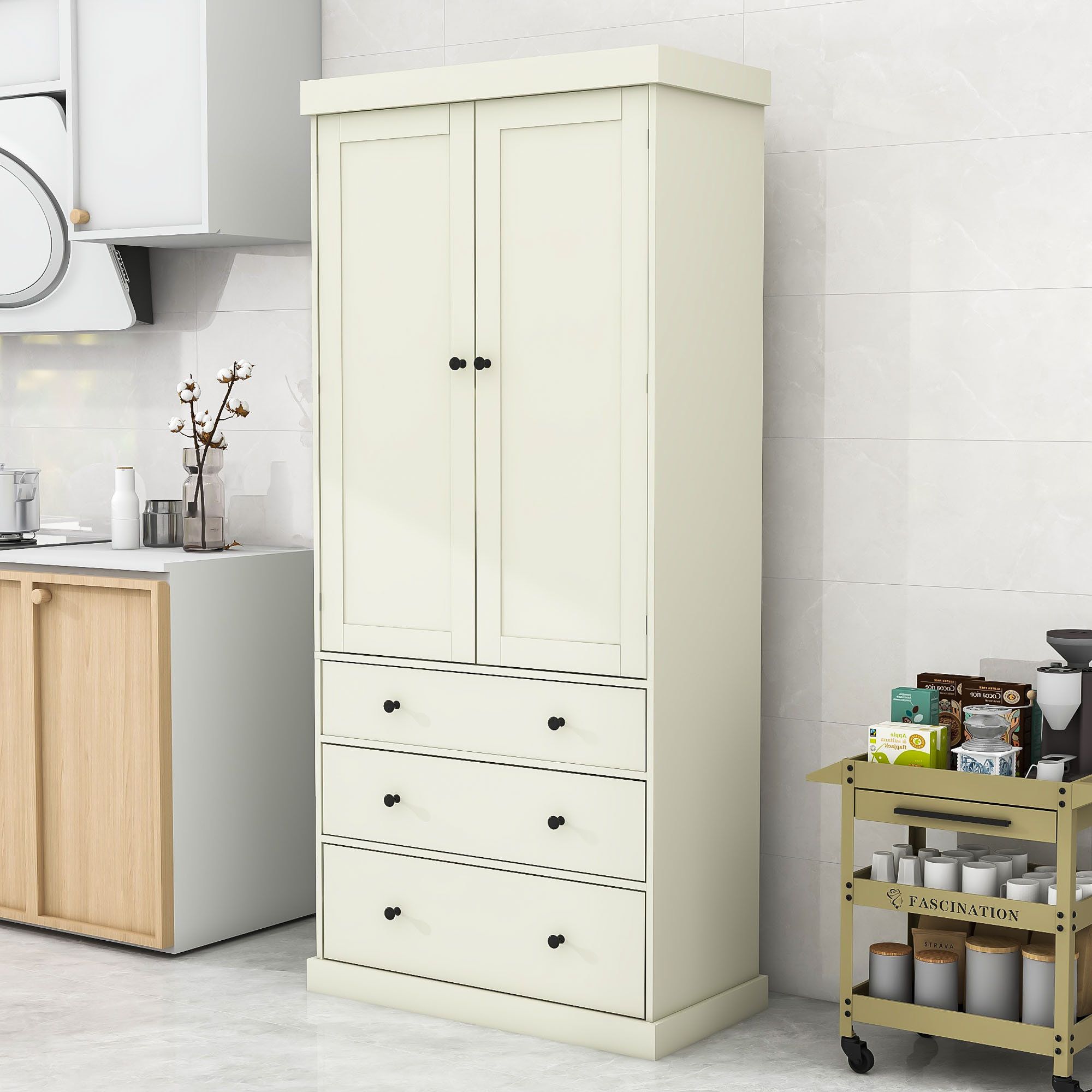 Red Barrel Studio Pendergrast 77.1'' Freestanding Kitchen Pantry, Tall ... with regard to Gewnee Freestanding Tall Cupboard Storage Cabinet