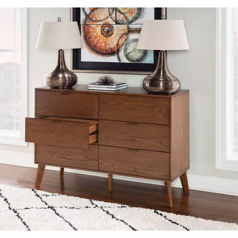 Reid Mid-Century Modern Wood 6 Drawer Chest Dresser Walnut - Linon ... pertaining to