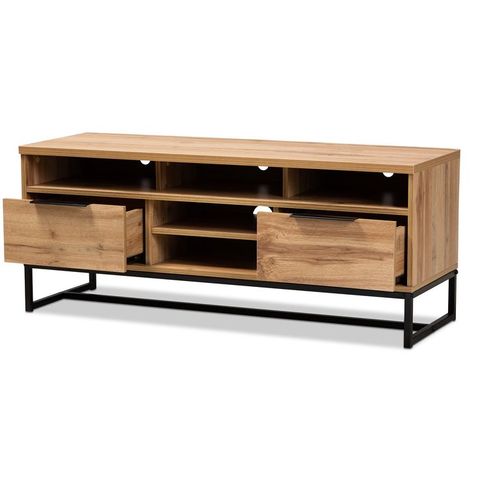 Reid Modern And Contemporary Industrial Oak Finished Wood And Black ... intended for Modern And Contemporary Oak Brown Finished Wood 1-Drawer Tv Stand