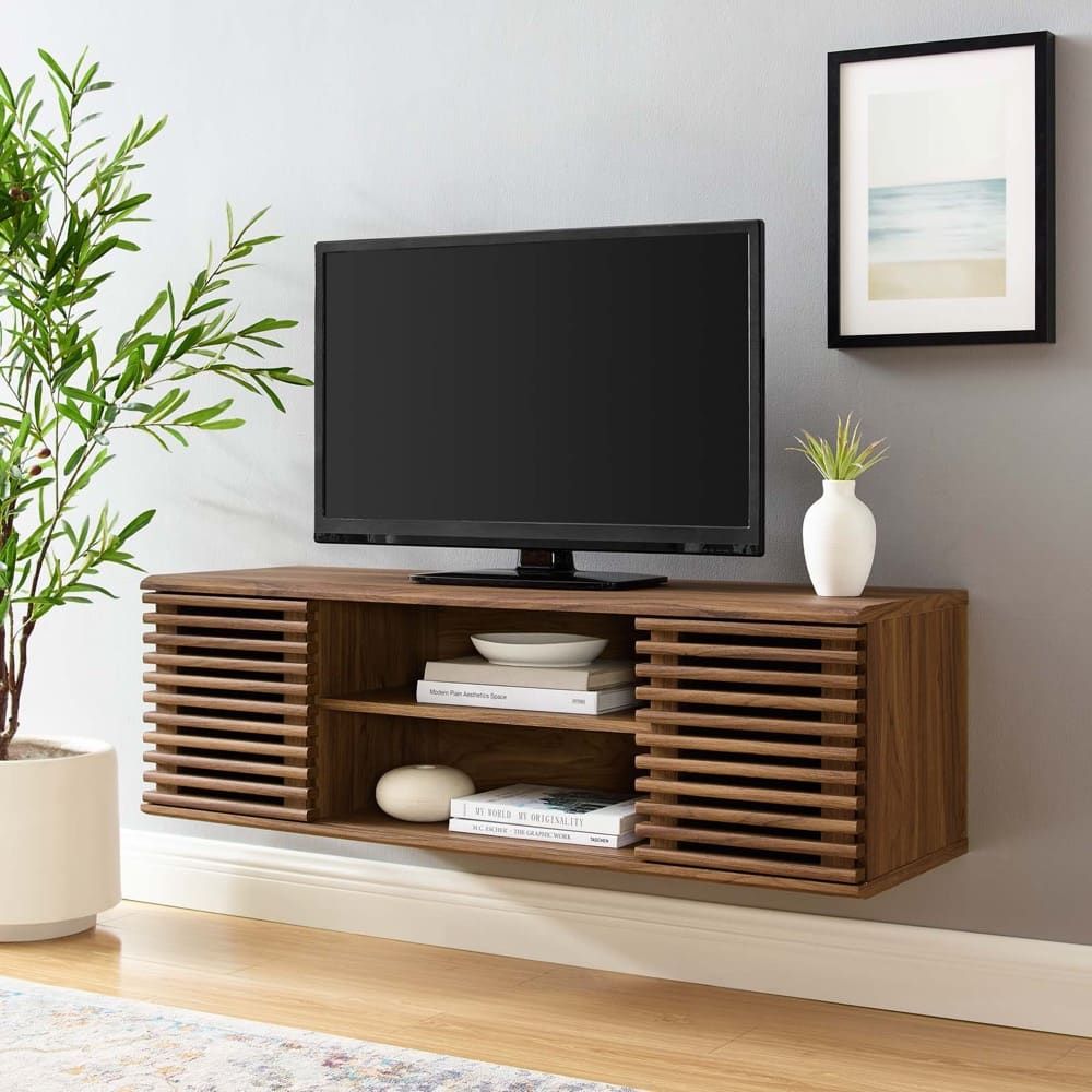 Render 46&quot; Wall-Mount Media Console Tv Stand In Walnut By Modway ... within Unlocking Your Living Room's Potential with the Render 46 Wall-Mount Media Console