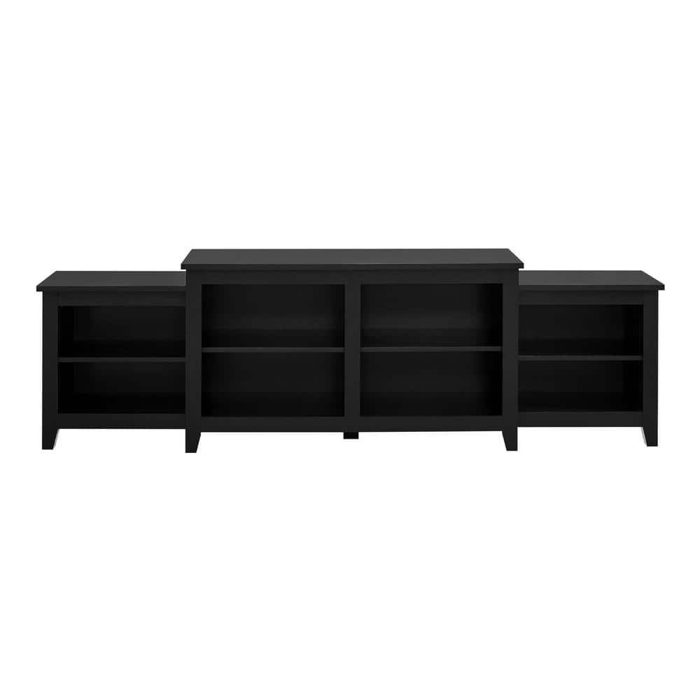 Reviews For Walker Edison Furniture Company 80 In. Transitional Solid ... pertaining to Transitional Black Tv Stand, Open Shelves &amp; Side Cabinets With Doors
