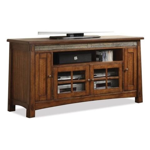 Riverside Furniture Craftsman Wood Home 62 Inch Tv Stand In Americana ... with The Craftsmanship Behind the Furniture of America Krella 62-Inch TV Stand