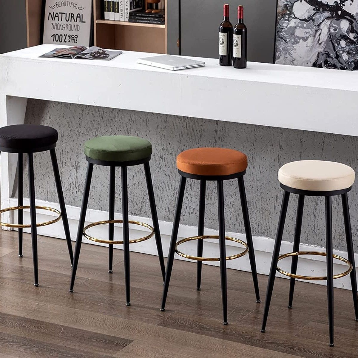 The Art of Seating Discovering the Backless Industrial Bar Stool with a Gold Geometric Touch