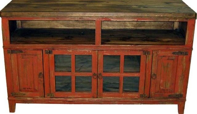 Rustic Antique Red 60&quot; Tv Stand - Rustic - Entertainment Centers And Tv ... within A Closer Look at the Craftsmanship of the Concord 60&quot; TV Stand in Distressed Java