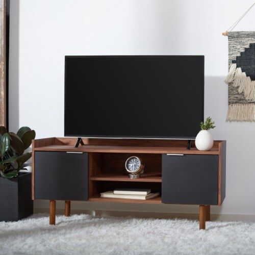 Safavieh Diara 2-Shelf 2-Door Media Stand Walnut / Black, 1 Unit ... for Creating Visual Balance with Multi-Door Media Storage Solutions