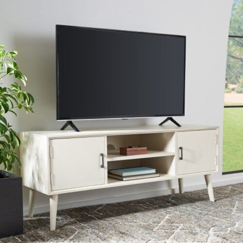 Safavieh Sorrel Mid-Century 2-Door 1 Shelf Media Stand Distressed White ... within Creating Visual Balance with Multi-Door Media Storage Solutions