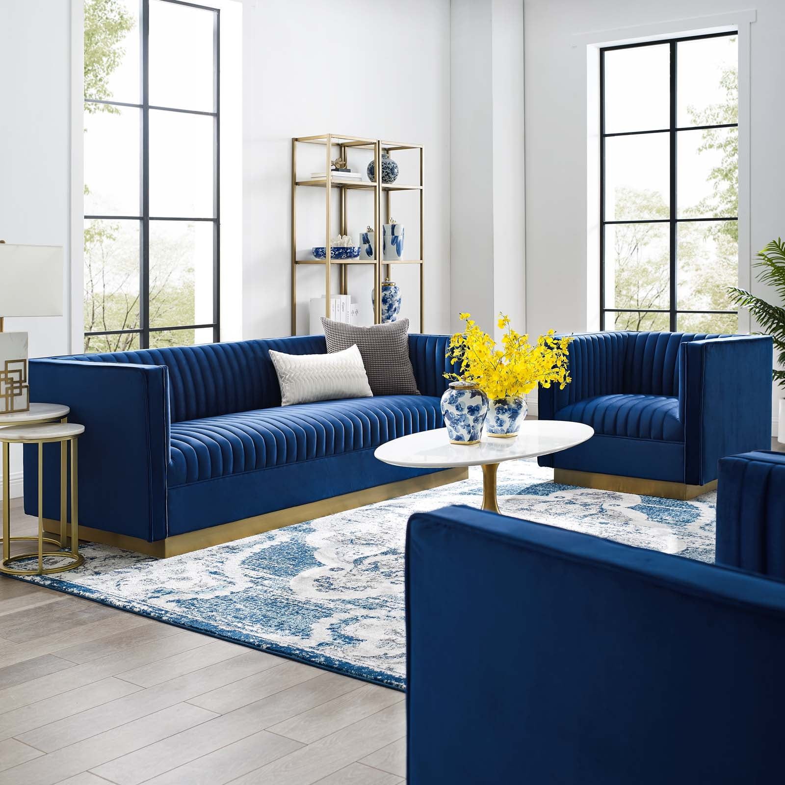 Sanguine Vertical Channel Tufted Upholstered Performance Velvet Sofa ... within Eminence Upholstered Performance Velvet Sofa