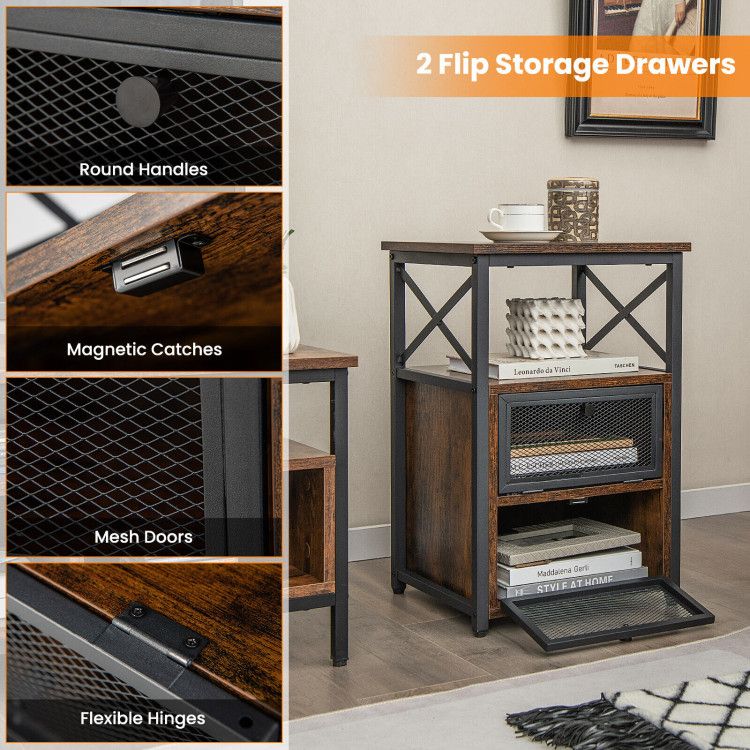 Set Of 2 Modern Nightstand With 2 Flip Drawers And Open Shelf - Costway inside Set Of 2 Modern Nightstands With Metal Frame, Drawer, And Open Shelf